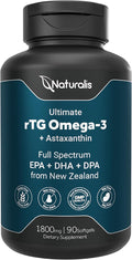 Naturalis Ultimate rTG Omega 3 Fish Oil 1800mg from Wild New Zealand Tuna | IFOS Certified & Sustainably Sourced | Full Spectrum Omega3s EPA, DHA & DPA | 90 Softgels