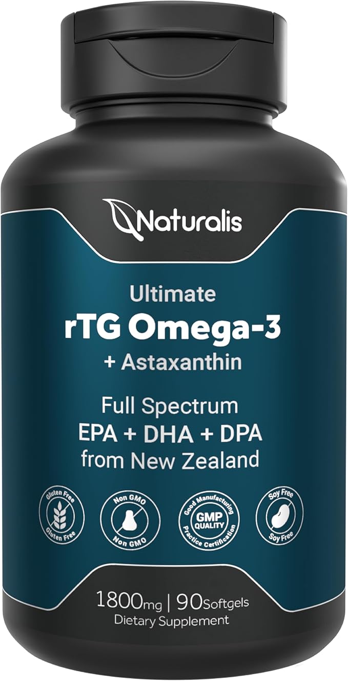 Naturalis Ultimate rTG Omega 3 Fish Oil 1800mg from Wild New Zealand Tuna | IFOS Certified & Sustainably Sourced | Full Spectrum Omega3s EPA, DHA & DPA | 90 Softgels