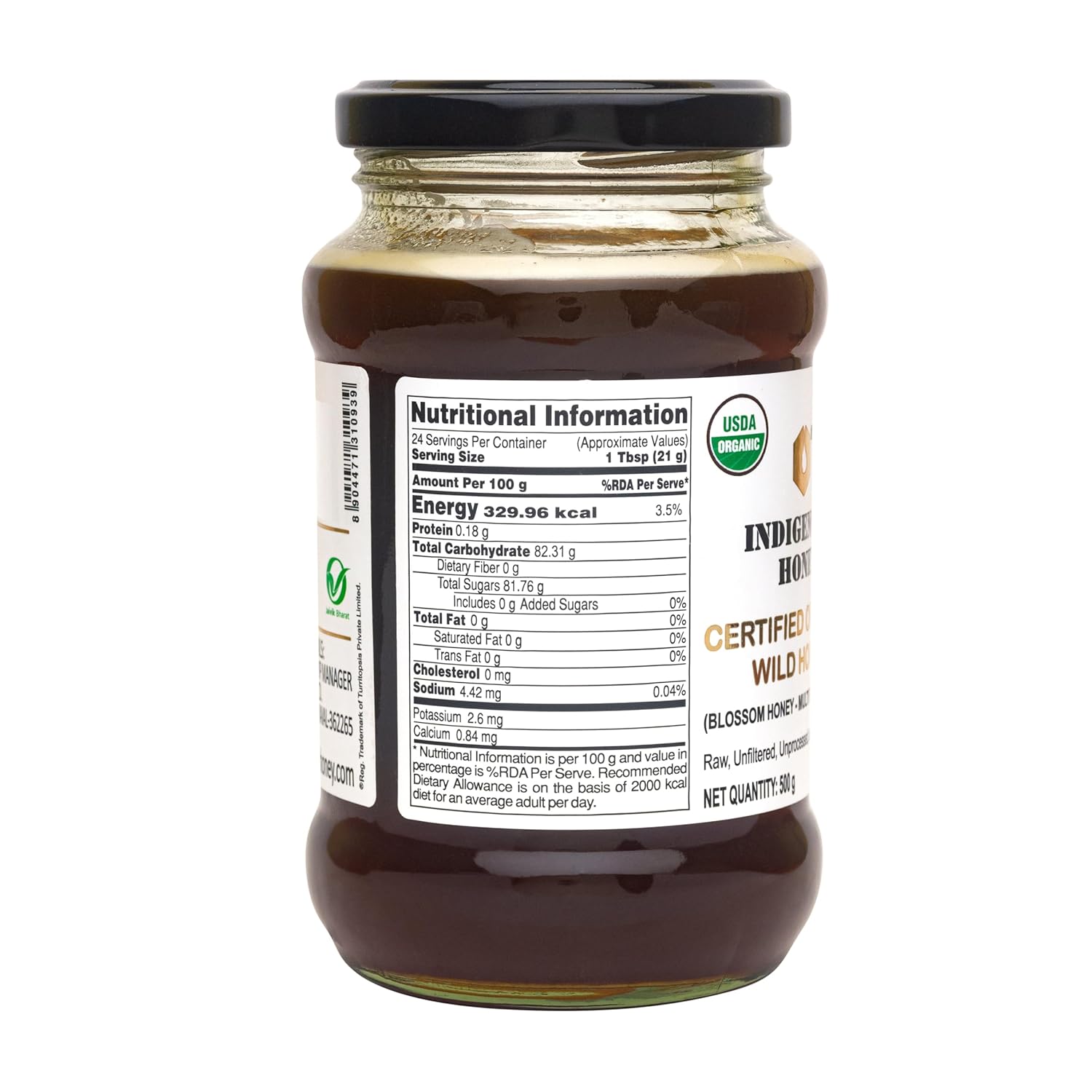 INDIGENOUS HONEY USDA Certified Organic Raw Wild Blossom Honey, Unfiltered Small-Batch Micro-Lot Harvest, Glass Jar, Single-Origin, 17.64 oz