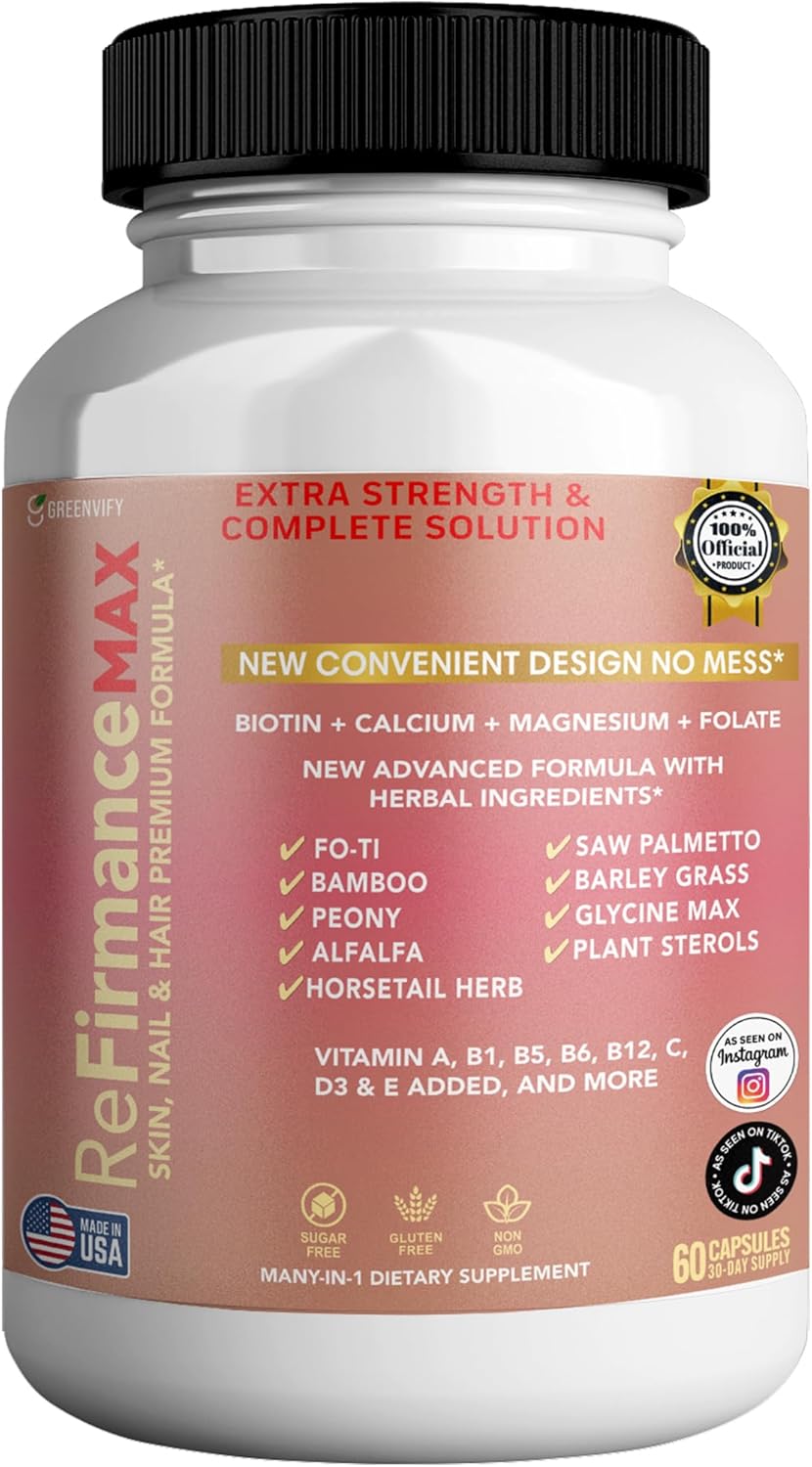 ReFirmanceMax Hair Growth Supplement, 60 Capsules, with Biotin 5000mcg, Vitamins B12, Calcium, Saw Palmetto, 30 Day Supply (1)