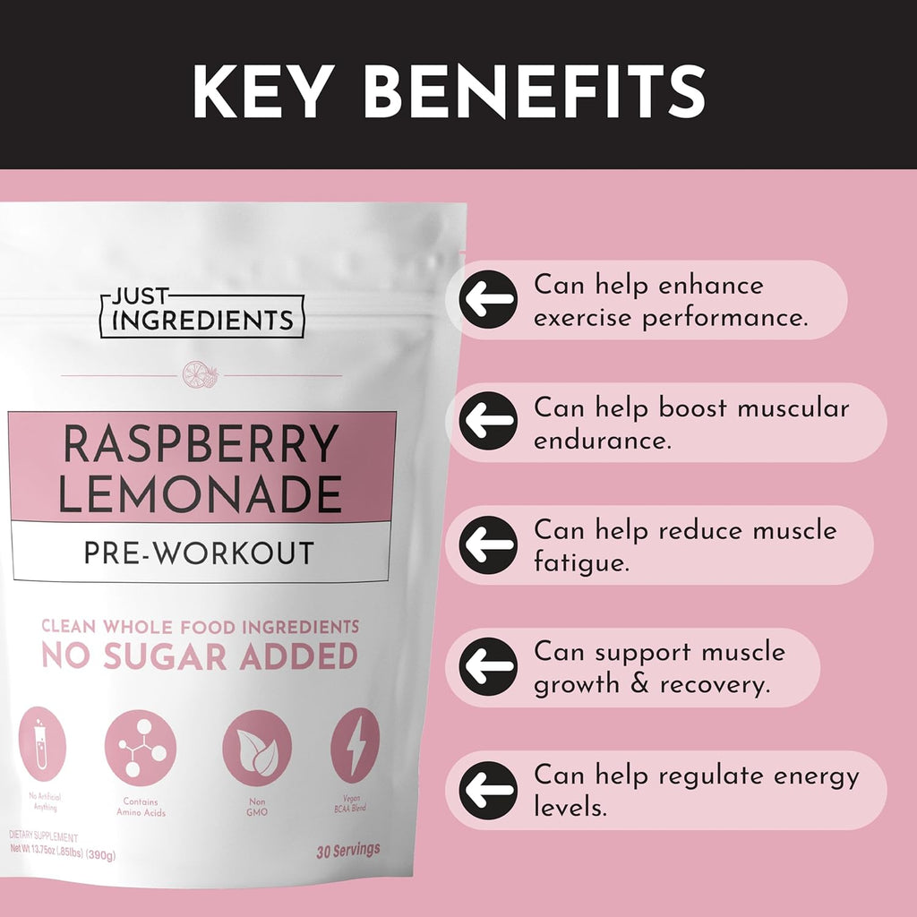 Pre-Workout Raspberry Lemonade | 30 Servings | 150 mg Caffeine Per Serving | Made with Real Food Ingredients | Gluten-Free | No Artificial Sweeteners | Supports Energy and Muscle Recovery