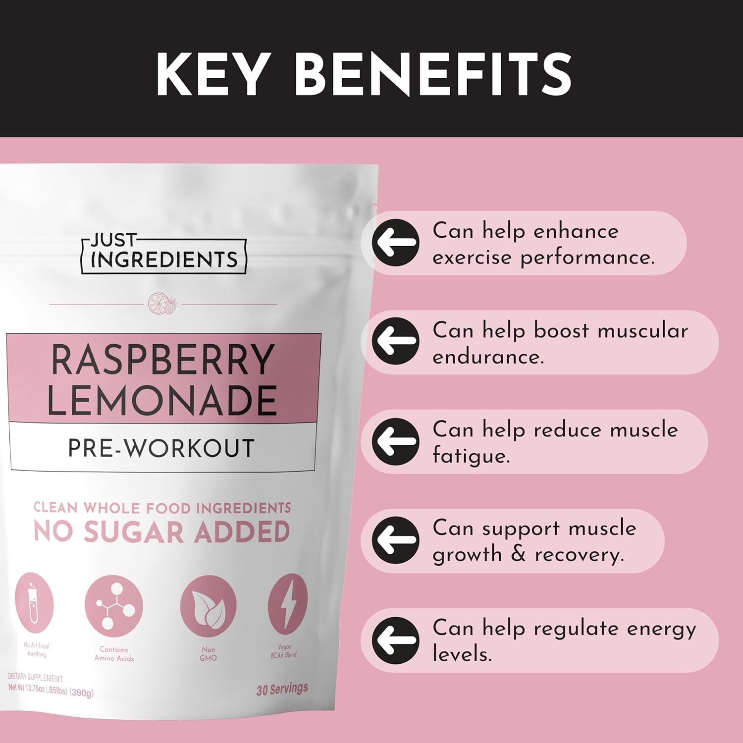 Pre-Workout Raspberry Lemonade | 30 Servings | 150 mg Caffeine Per Serving | Made with Real Food Ingredients | Gluten-Free | No Artificial Sweeteners | Supports Energy and Muscle Recovery