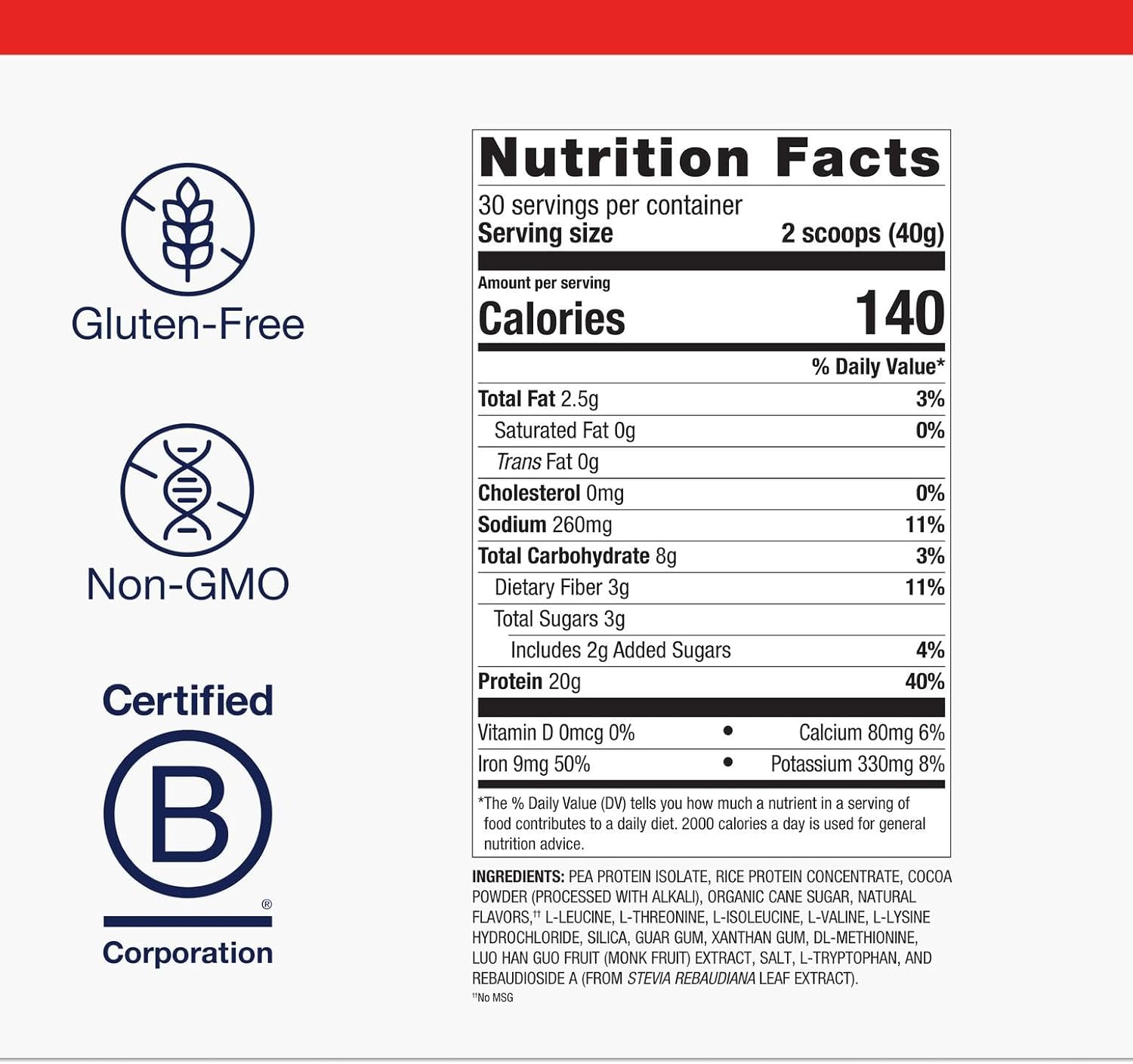 Metagenics Perfect Protein Pea & Rice - Featuring OptiProtein, a Balanced Combination of Proprietary Pea and Rice Protein with Added BCAAs - Chocolate Flavor - 30 Servings - 42.33 Oz