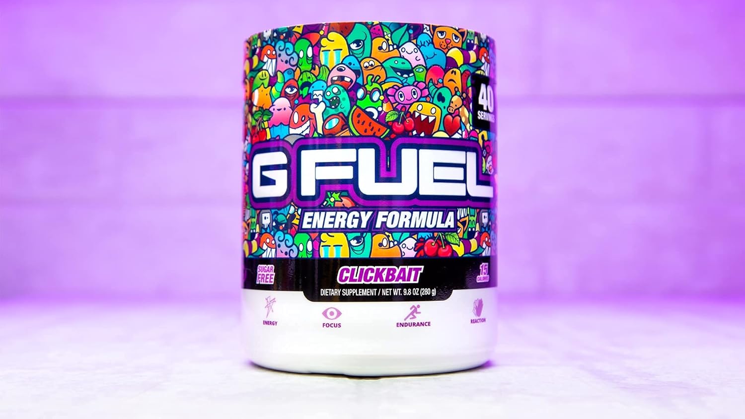 G Fuel Clickbait Energy Drink Powder, Pre Workout Caffeine Mix for Gaming, Sugar Free Focus Amino, Vitamin + Antioxidants, 9.8oz (Cherry Pomegranate, 40 Servings)