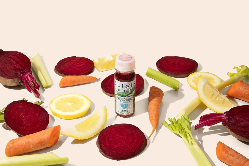Elixir Shots, Endurance & Wellness Shot with Cold-Pressed 100% Organic Ingredients, Beet, Carrot, Celery, Lemon, No Added Sugars or Artificial Ingredients, 12 Pack