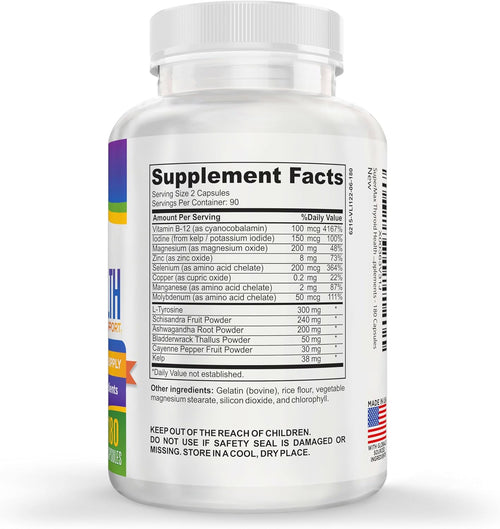 3-Month Thyroid Support Supplement (All-in-1) Formula with 14 Active Ingredients - Natural Thyroid Supplements - Thyroid Health Complex - Thyroid Support for Women & Men | 90-Day Supply | 180 Capsules