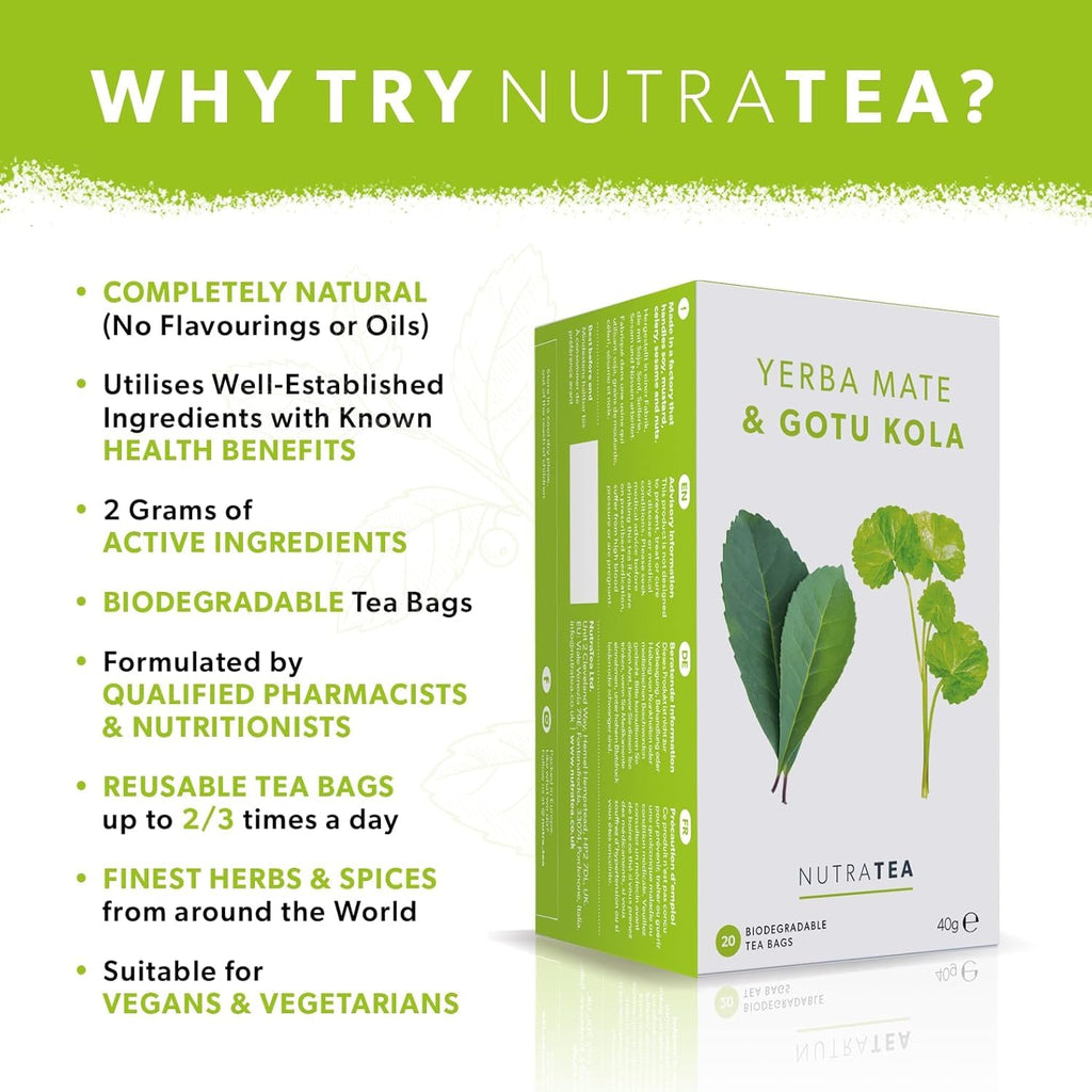 Nutra Tea - Moringa Leaf & Ashwagandha – Moringa Tea Bags, Ashwagandha Tea Bags - For Mood Support and Stress Relief - 40 Individually Wrapped Bags - Herbal Infusion (2 Pack)
