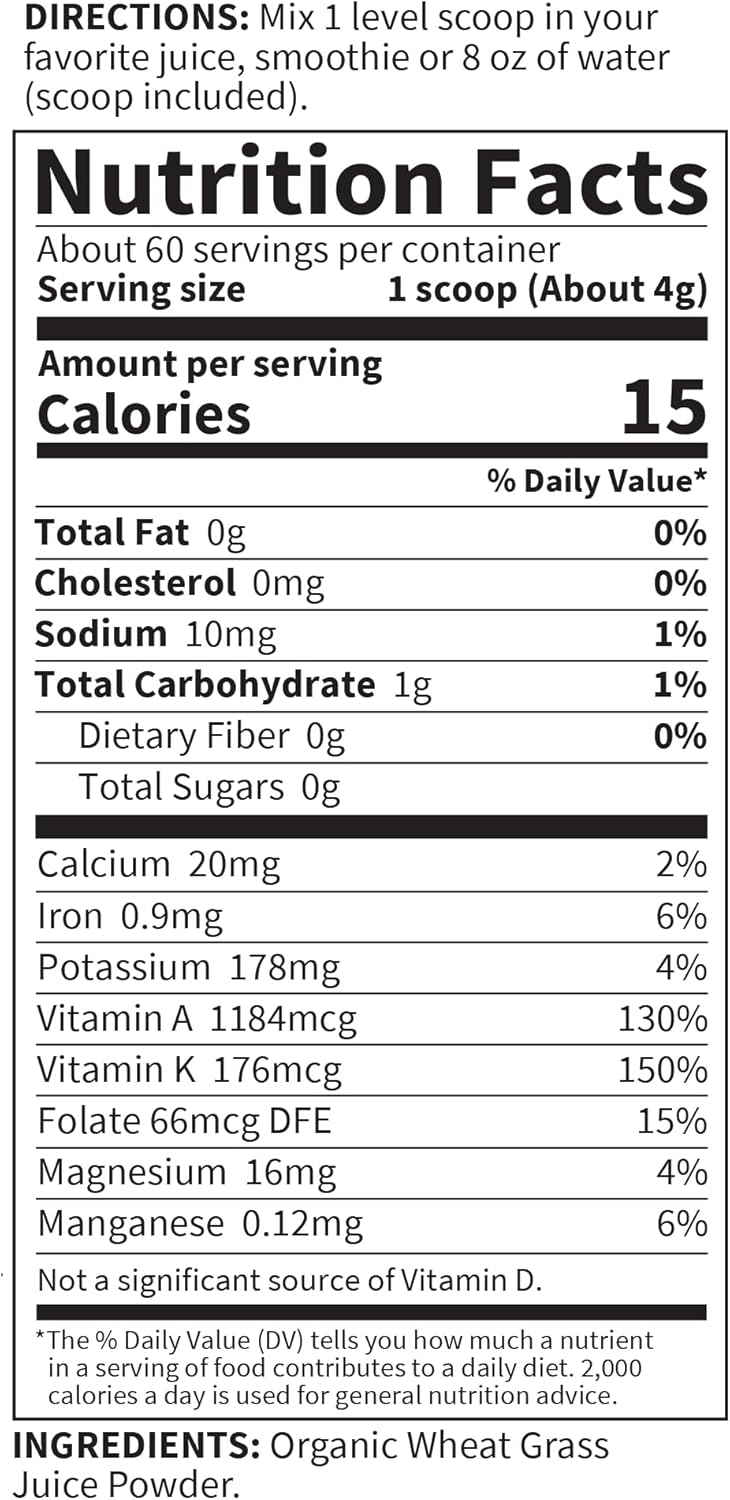 Garden of Life Raw Organic Perfect Food 100% Organic USA Wheat Grass Juice - Juiced Green Superfood Greens Powder, 60 Servings - Stevia-Free, Non-GMO, Vegan, Gluten Free Whole Food Dietary Supplement