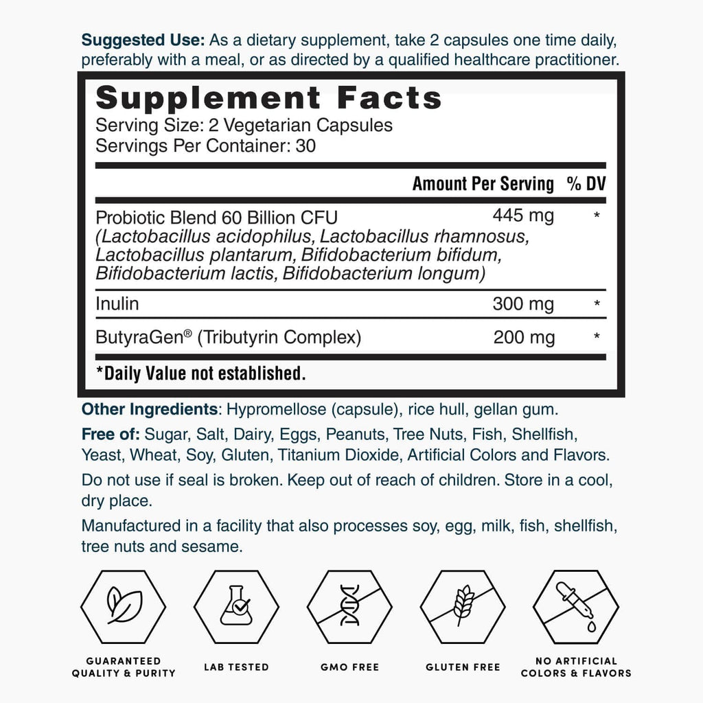 Nature's Lab Gold ProTotal - 60 Billion CFU Probiotic, Prebiotic, Postbiotic, Synbiotic - with Butyragen (Direct Butyrate Generator) 60 Ct