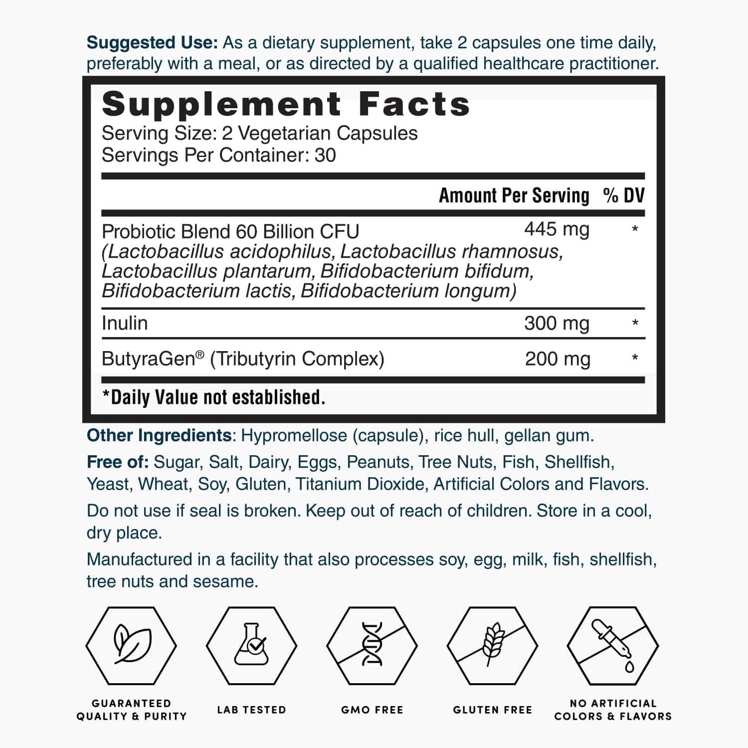 Nature's Lab Gold ProTotal - 60 Billion CFU Probiotic, Prebiotic, Postbiotic, Synbiotic - with Butyragen (Direct Butyrate Generator) 60 Ct