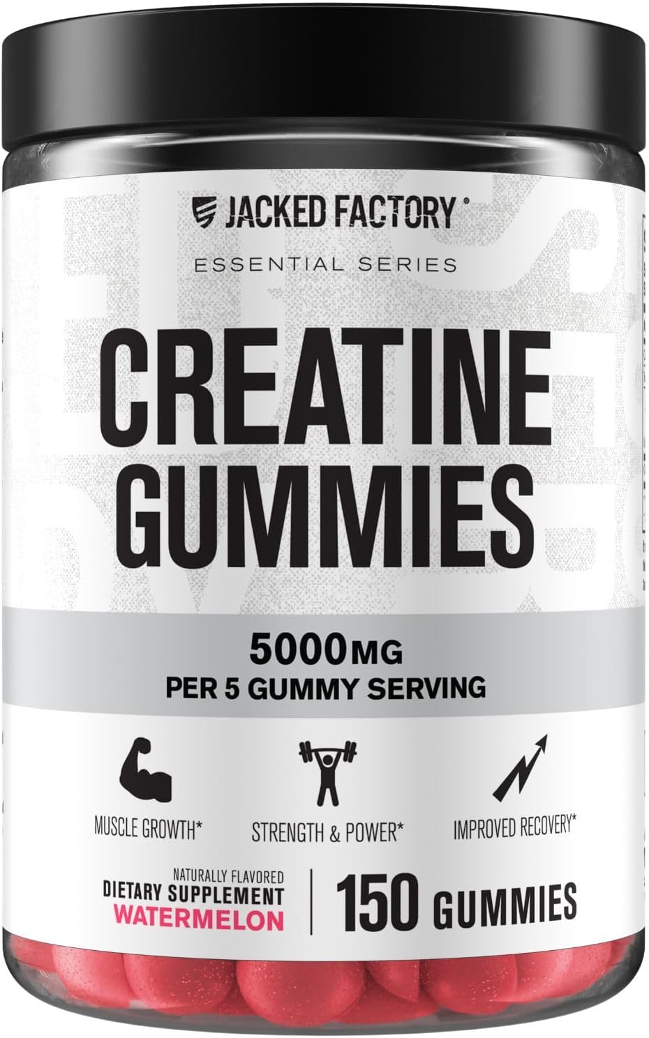 Jacked Factory Creatine Monohydrate Gummies 5g Daily Dose (1g per Gummy) - Creatine Gummy for Men and Women, Vegan-Friendly, Travel-Friendly, Third-Party Tested - 150 Gummies, Watermelon