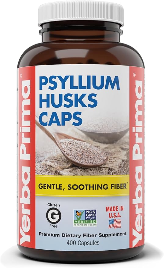 Yerba Prima Psyllium Husks Caps, 625 mg, 400 Capsules - Natural Fiber for Men and Women - Regularity Support Supplement