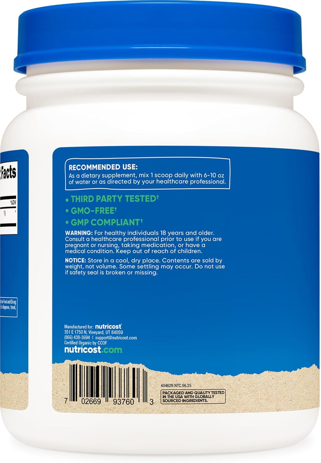 Nutricost Organic Wheatgrass Powder 1 LB - Non-GMO Superfood