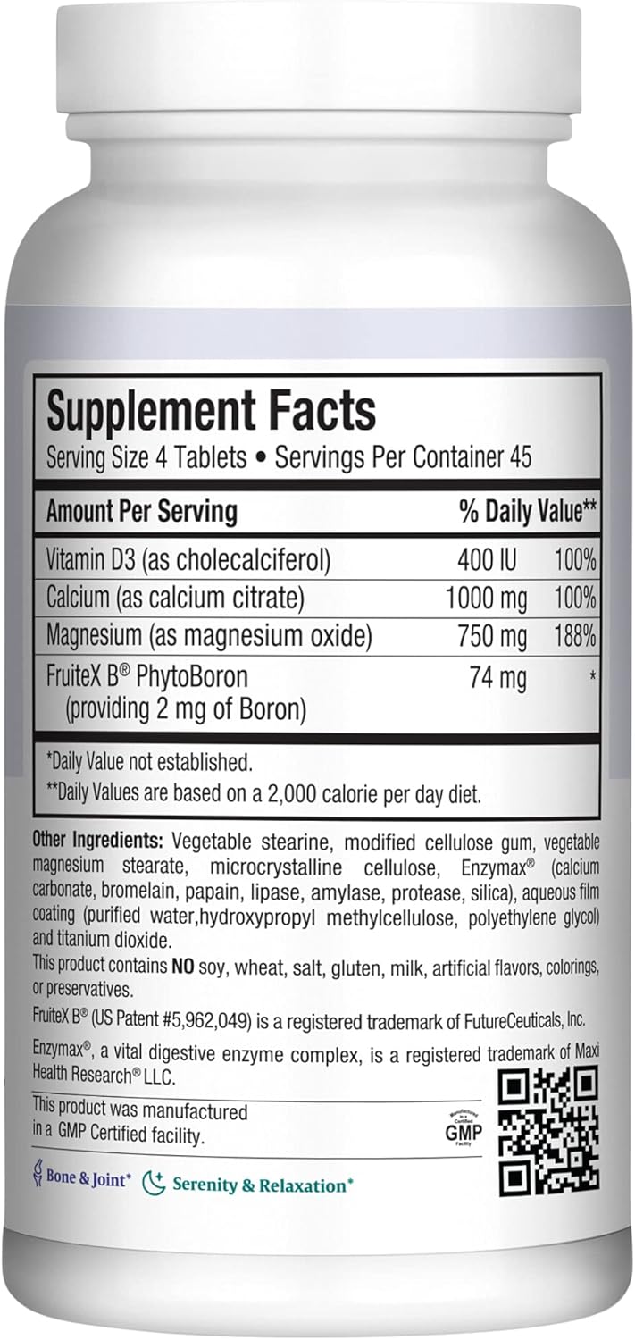 Maxi Health Calcium Magnesium Supplement with Vitamin D3 and Boron - Kosher Bone Health & Nighttime Formula, Calcium Citrate CalMag & Vitamin D (180 Tablets)