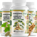 Ginko Biloba & Panax Ginseng Supplement - Red Ginseng Brain Supplement for Memory and Focus - Ginkgo Biloba Supplements for Good Vision, Immune System and Improved Blood Flow - 3 Bottles
