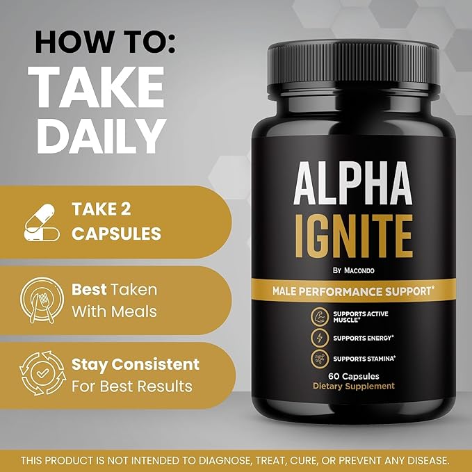 Alpha Ignite Capsules - Official AlphaIgnite Pills Advanced Formula Support Maximum Strength, Natural Supplement for Overall Health & Wellness Reviews - 60 Capsules for 1 Month