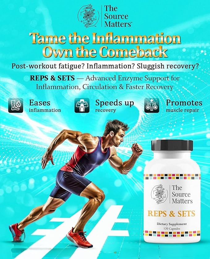 Reps & Sets Dietary Supplement | Full-Spectrum Enzyme Blend for Post Exercise to Support Circulatory Function, Physical Activity Recovery, Balanced Immune Response (120 Capsules)