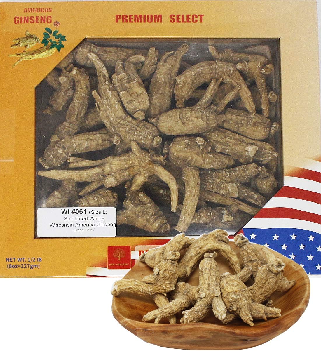 DOL Hand-Selected American Wisconsin Farmed Ginseng Root Medium&Large 美国威斯康辛州 长枝西洋参 花旗参 | Cultivated Wisconsin American Ginseng (Large 8oz/Box)
