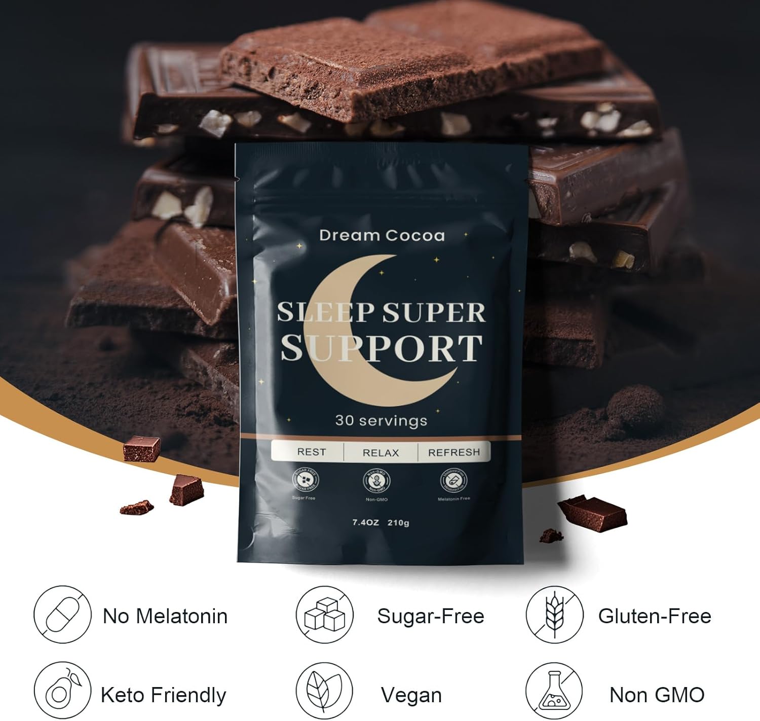 Magnesium Hot Cocoa – Melatonin-Free Natural Sleep Aid Hot Chocolate for Adults with Reishi Mushroom, L-Theanine & Zinc Glycinate – Relaxation & Restful Sleep Support Mushroom Coffee, 30 Servings