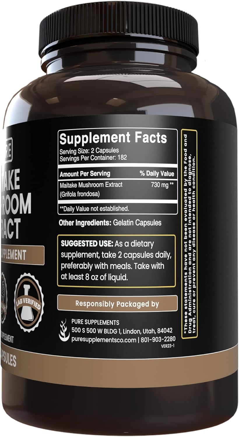 PURE ORIGINAL INGREDIENTS Maitake Mushroom (365 Capsules) No Magnesium Or Rice Fillers, Always Pure, Lab Verified