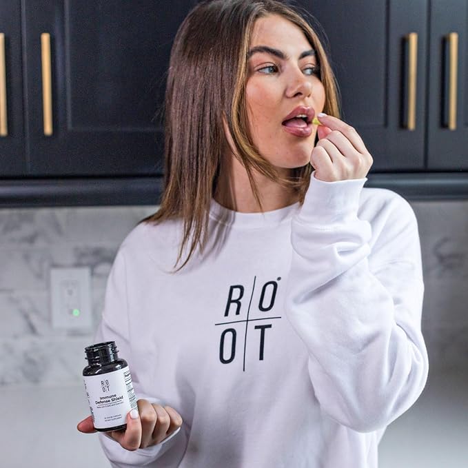 Root Wellness Immune Support Supplement with Vitamin D C K2, Quercetin and Trace Minerals from Great Salt Lake, Digestive Enzymes NAD Supplement for Adults, 60 Capsules