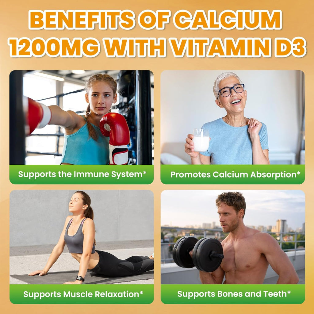 Calcium Citrate Gummies - 1200mg Calcium Gummies Supplements for Women & Men with Vitamin D3, K2, Magnesium, Zinc High Absorption for Bone, Muscle & Immune Support, Pineapple Flavor, 120 Count