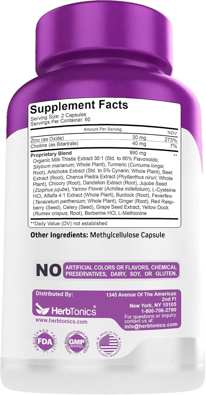Herbtonics Liver Cleanse Detox & Repair Supplement with Milk Thistle & Artichoke 20-in-1 Liver Support Formula, Energy & Overall Health | Dandelion, Turmeric, Berberine | 120 Vegan Capsules