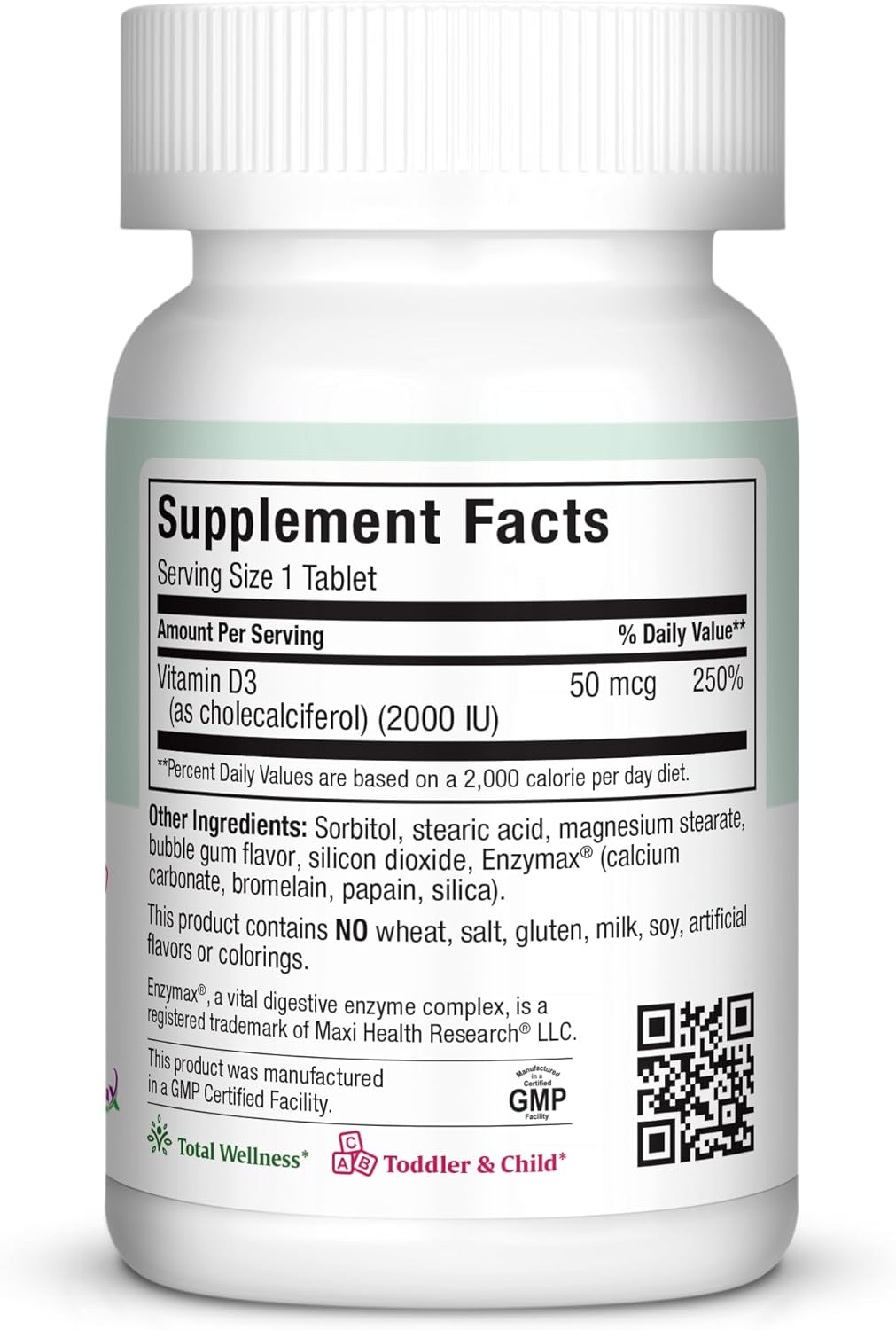 Maxi Health Chewable Vitamin D3 2000 IU Supplement - Delicious Natural Bubble Gum Flavor - Supports Calcium Absorption, Immune and Bone Health in Adult Women, Men, Children & Toddlers - 100 Chews