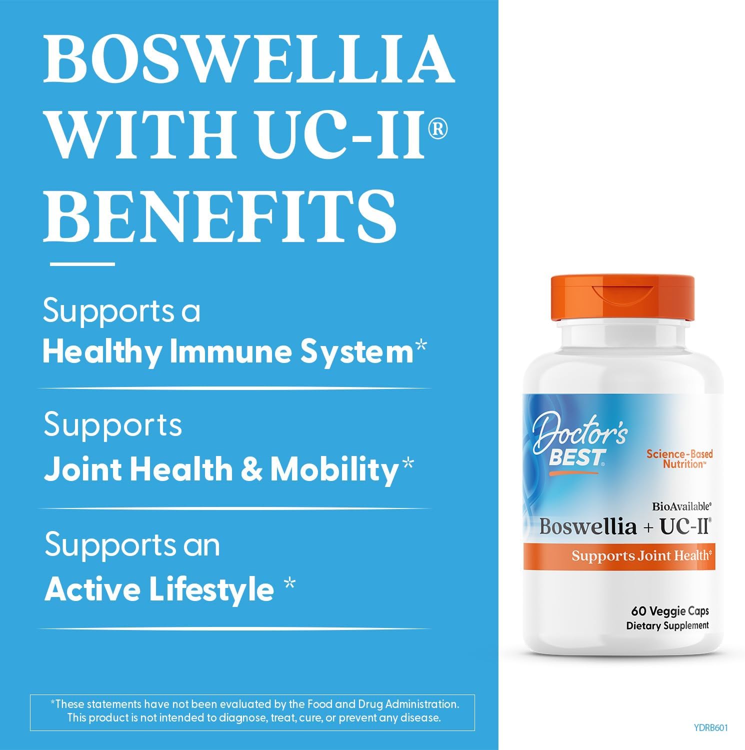 Doctor's Best BioAvailable Boswellia + UC-II, Supports Joint Health, Non-GMO, Gluten Free, Soy Free 60 Veggie Caps