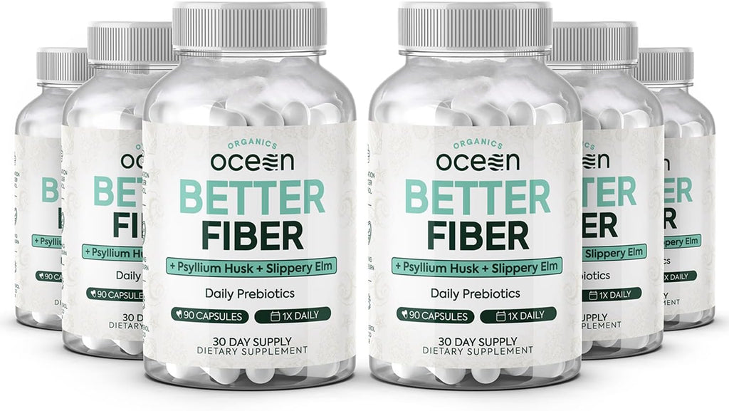 Better Fiber - Daily Fiber Supplement - Soften Stool for Effortless Bowel Movements - with Psyllium Hulk and Slippery Elm - 6 Bottles