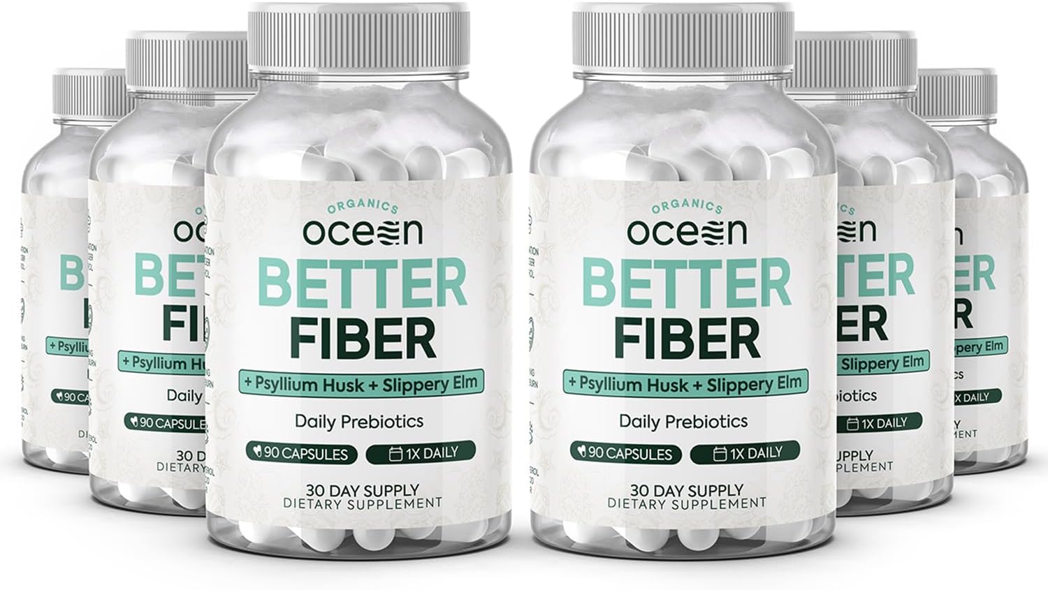 Better Fiber - Daily Fiber Supplement - Soften Stool for Effortless Bowel Movements - with Psyllium Hulk and Slippery Elm - 6 Bottles