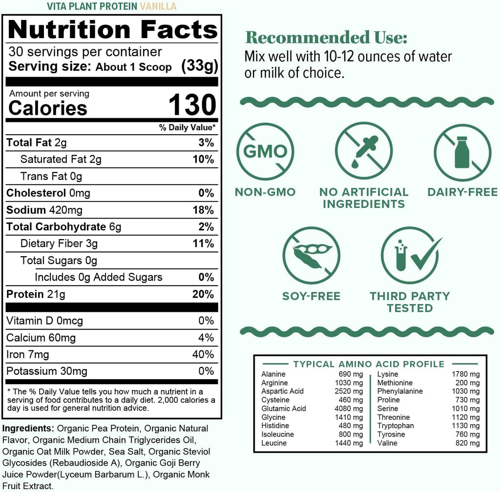 Organic Plant Based Protein for Women Complete Vegan Protein Powder with BCAAs & MCTs Plant-Based 21g, Dairy-Free, Gluten-Free, No Added Sugar, Supports Muscle Recovery (Vanilla Flavored, 30 Servings)