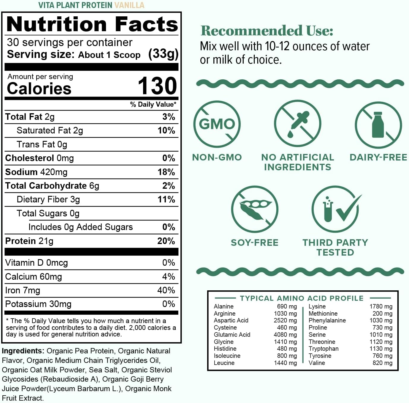 Organic Plant Based Protein for Women Complete Vegan Protein Powder with BCAAs & MCTs Plant-Based 21g, Dairy-Free, Gluten-Free, No Added Sugar, Supports Muscle Recovery (Vanilla Flavored, 30 Servings)