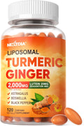 Liposomal Turmeric Curcumin Supplement for Superior Absorption, Turmeric and Ginger Softgel 2000mg with Black Pepper and 20mg Lutein Zeaxanthin, Supports Healthy Response & Eye, Non-GMO, 120 Pills