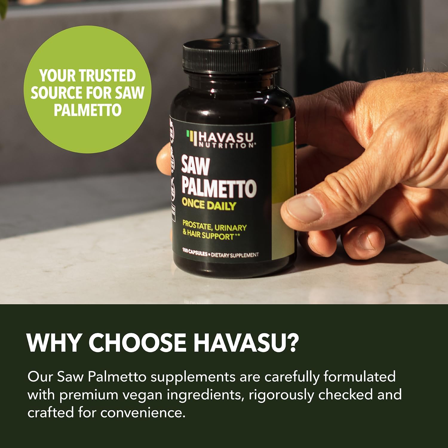 Saw Palmetto for Men Prostate Health Supplement to Promote Urinary Tract Function - 500mg Per Serving - 100 Count - DHT Blocker Hair Vitamin - Vegan, Non-GMO Capsules, Over 3 Month Supply