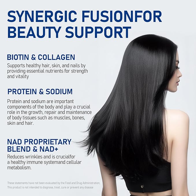 Biotin Supplement for Supports Thicker, Fuller Hair, Skin & Nails, Hair Growth Vitamins for Women and Men with 1000mg Biotin, 1000mg NAD, Collagen, Sodium Non-GMO, 40 Servings