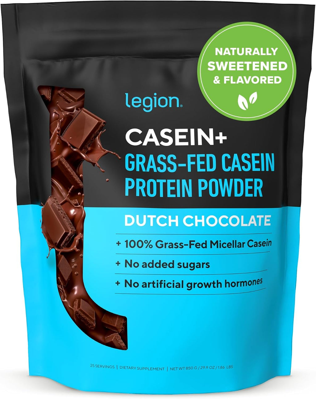 LEGION Casein Protein Powder (Dutch Chocolate) - Slow-Release Micellar Casein Protein Powder - Non-GMO, Gluten-Free & Naturally Sweetened Powder from Grass-Fed Cows (25 Servings)