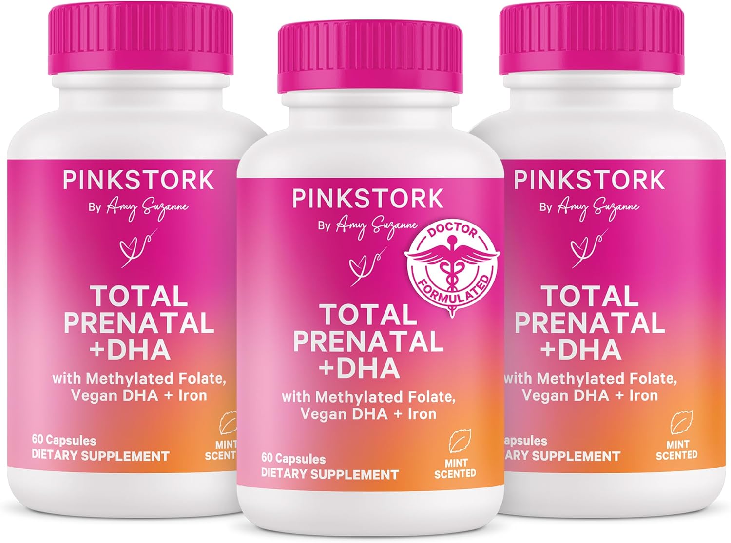 Pink Stork Total Prenatal Vitamins with DHA, Folate, Iron, Choline, and Vitamin B12 - Preconception Nutrition - Prenatals for Women, Pregnancy Must Haves - Mint Essence, 180 Capsules, 3 Month Supply