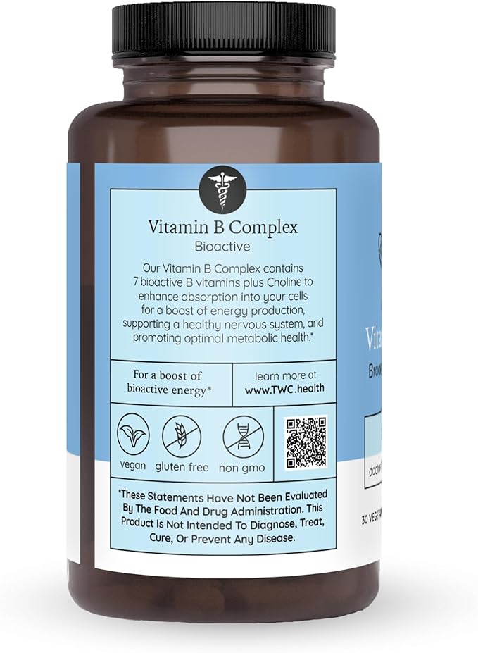 The Wellness Company Vitamin B Complex – Muscle Recovery, Focus & Resilience, Broad-Spectrium Methylated B Vitamins | 30ct (1 Month Supply)