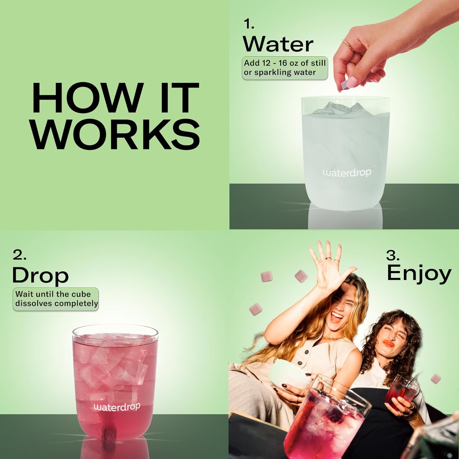 Waterdrop Hydration Cubes with Electrolytes, Vitamins C and Vitamin B3, Blueberry Iced Tea Flavor Water Enhancer Cubes for Still & Sparkling Water, Gluten Free, Low Calorie, Sugar Free, 24 Count