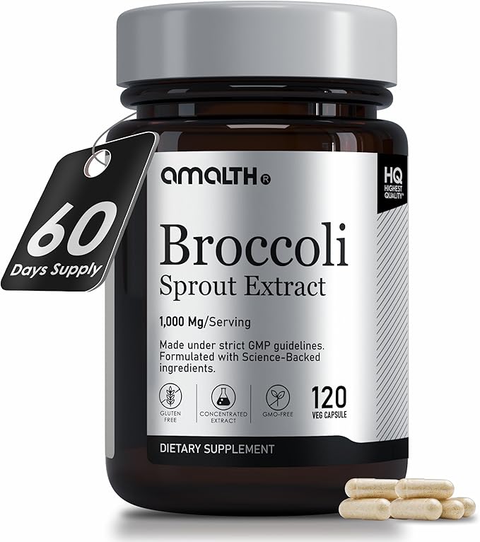 AMALTH Broccoli Sprout Extract 1000mg | High Strength 10:1 Concentrated Broccoli Extract with Sulforaphane Precursors | Organic Style Broccoli Supplement | 120 Capsules | 60 Day Supply