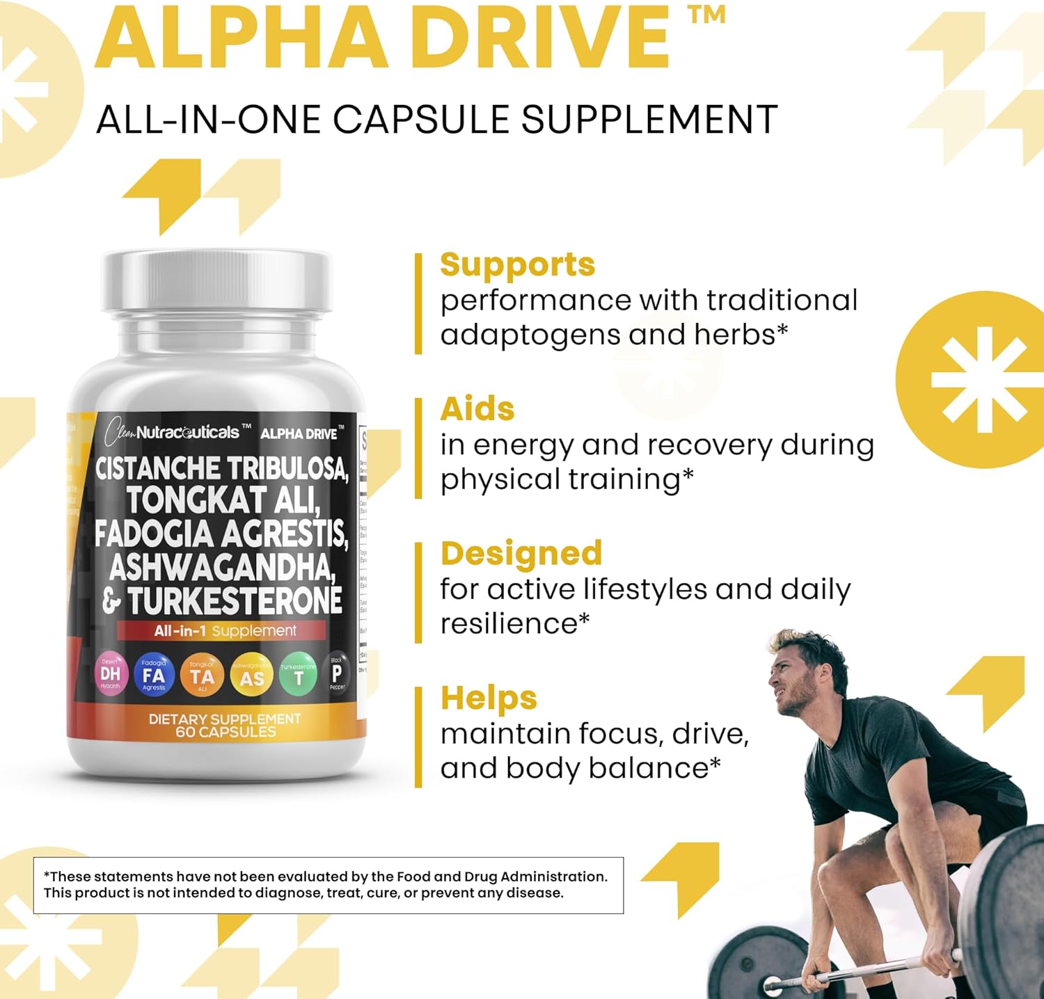 Clean Nutra Cistanche Tribulosa Fadogia Agrestis Tongkat Ali Turkesterone Pills Ashwagandha Capsules Supplement for Men - 60 Count