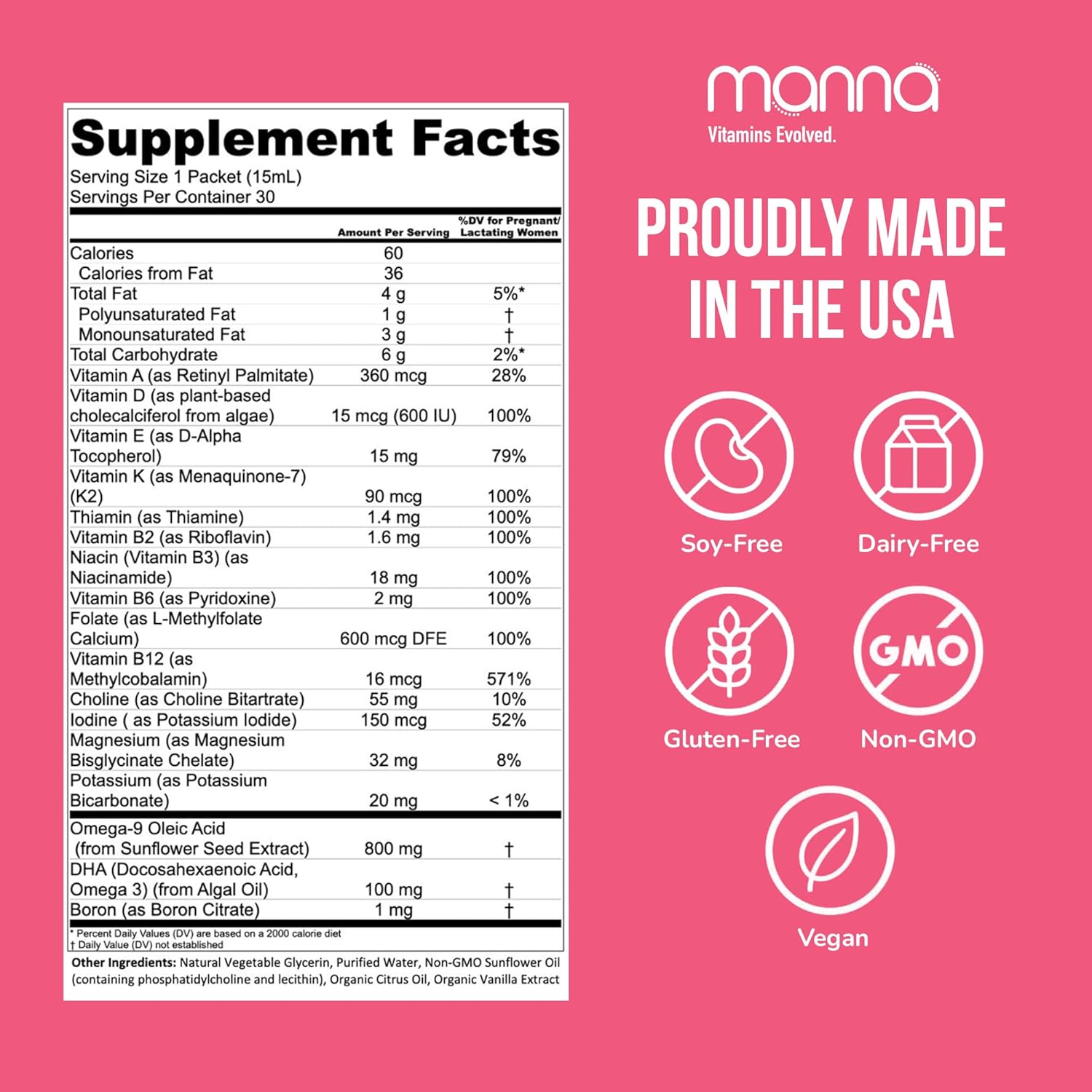 Manna Vitamins Evolved - Liposomal Prenatal Complete - Liquid Prenatal Vitamins for Women - Best Prenatal Vitamins for Pregnant Women for All Stages of Pregnancy