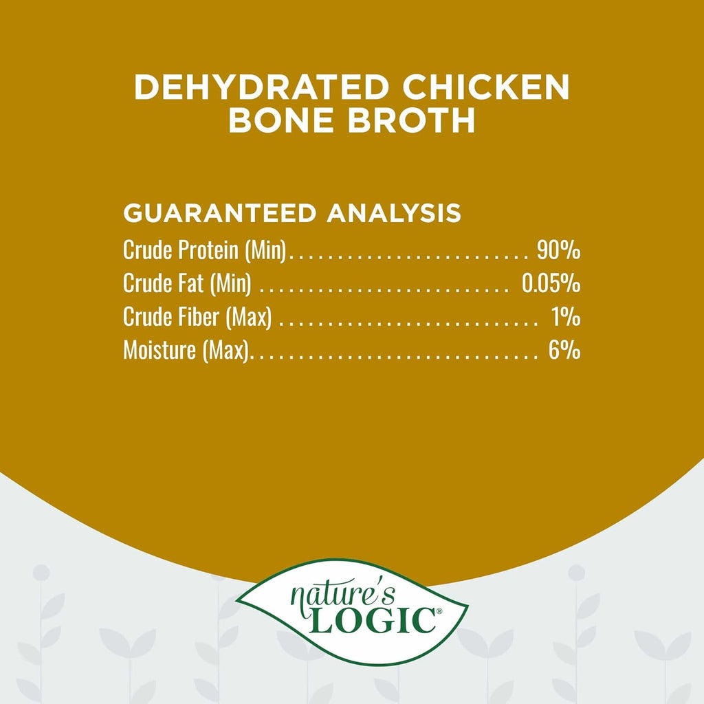 Nature's Logic Dehydrated Bone Broth Powder - 100% Natural Dog & Cat Topper - Rich in Glucosamine & Chondroitin - Boosts Immune System - Gluten-Free, No Synthetic Ingredients - Chicken, 6oz