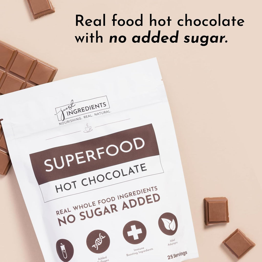 Superfood Hot Chocolate | 25 Servings | With Grass-fed Collagen, Organic Cacao, Cinnamon, Ashwagandha, Turmeric & Lion’s Mane | No Sugar Added | Supports Gut Health, Immunity & Cognitive Function*