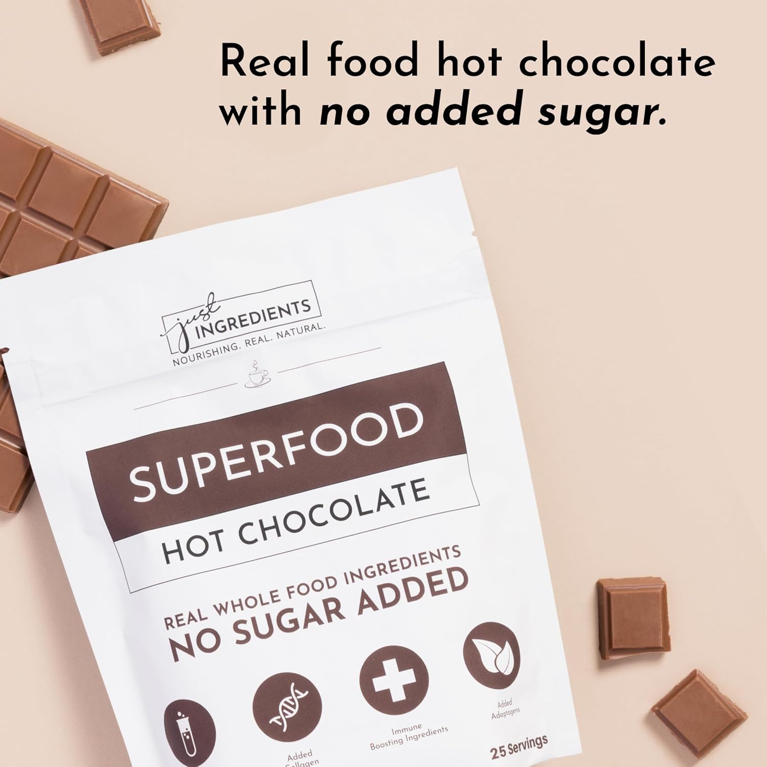 Superfood Hot Chocolate | 25 Servings | With Grass-fed Collagen, Organic Cacao, Cinnamon, Ashwagandha, Turmeric & Lion’s Mane | No Sugar Added | Supports Gut Health, Immunity & Cognitive Function*