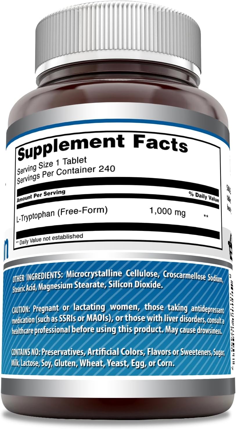 Amazing Formulas L-Tryptophan 1000mg Tablets Supplement | Non-GMO | Gluten Free | Made in USA (240 Count)