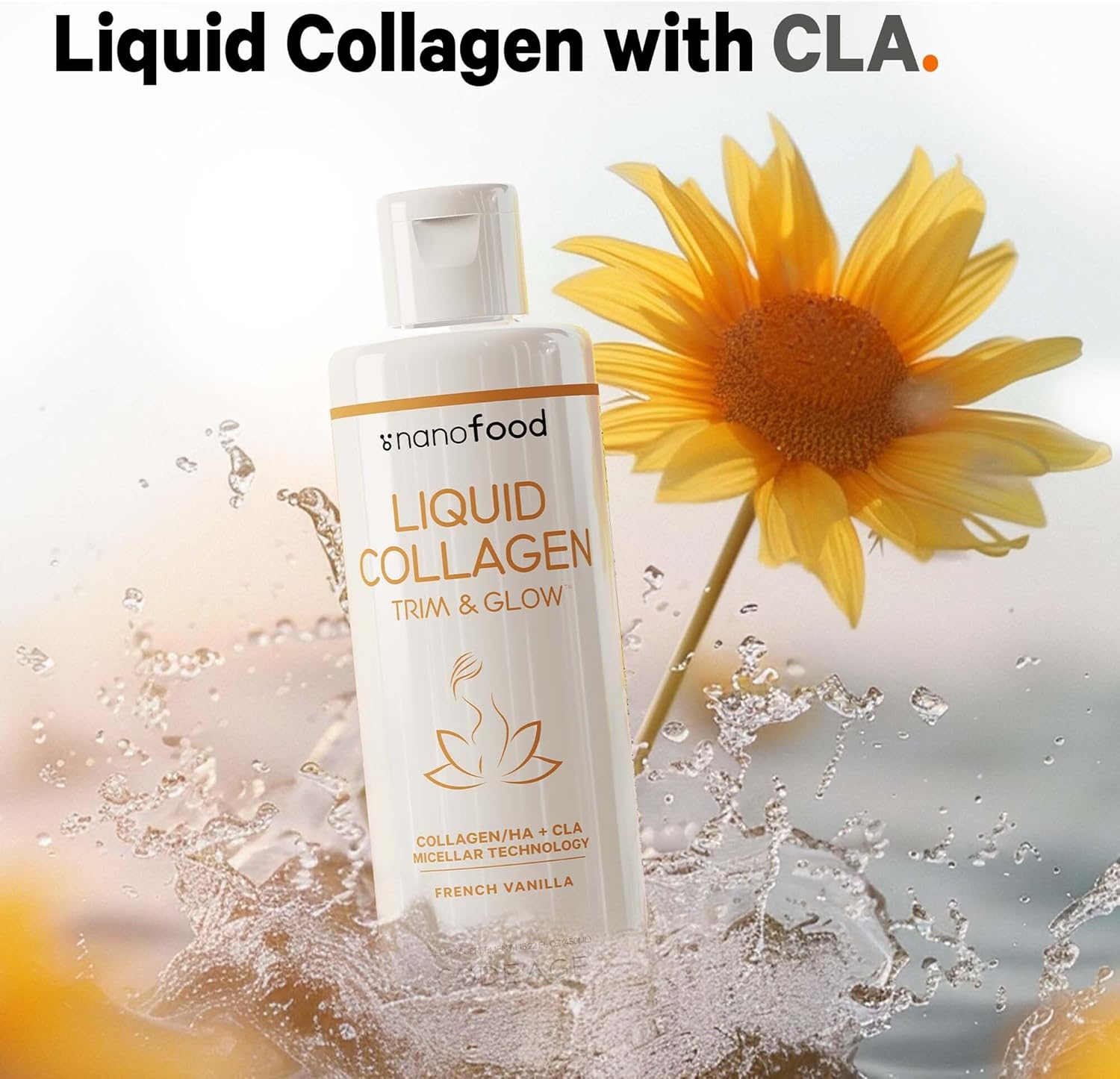Codeage Liquid Collagen Supplement Vanilla Flavor, Beauty Trim & Glow Liposomal Collagen Peptides, CLA Conjugated Linoleic Acid, Hyaluronic Acid, Vitamin E, Hydrolyzed, Non-GMO, 15.22 fl oz