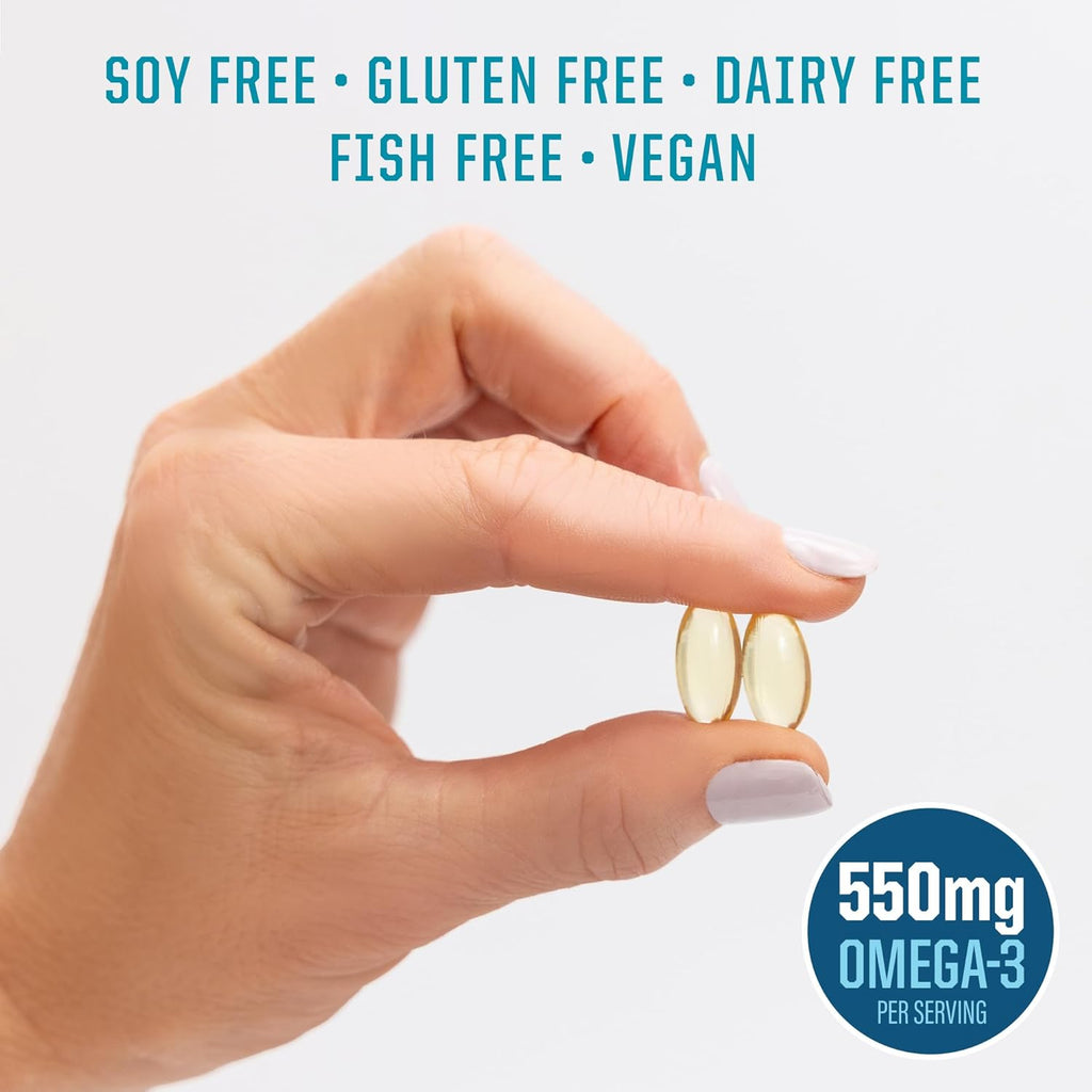 Vegan Omega 3 Algae Oil Plant-Based DHA & EPA from Algae Oil | 550mg Omega-3s per Softgel with 300mg DHA & 150mg EPA | Heart, Brain, & Vision Support | Non-GMO Carrageenan-Free Sustainable 30 Servings