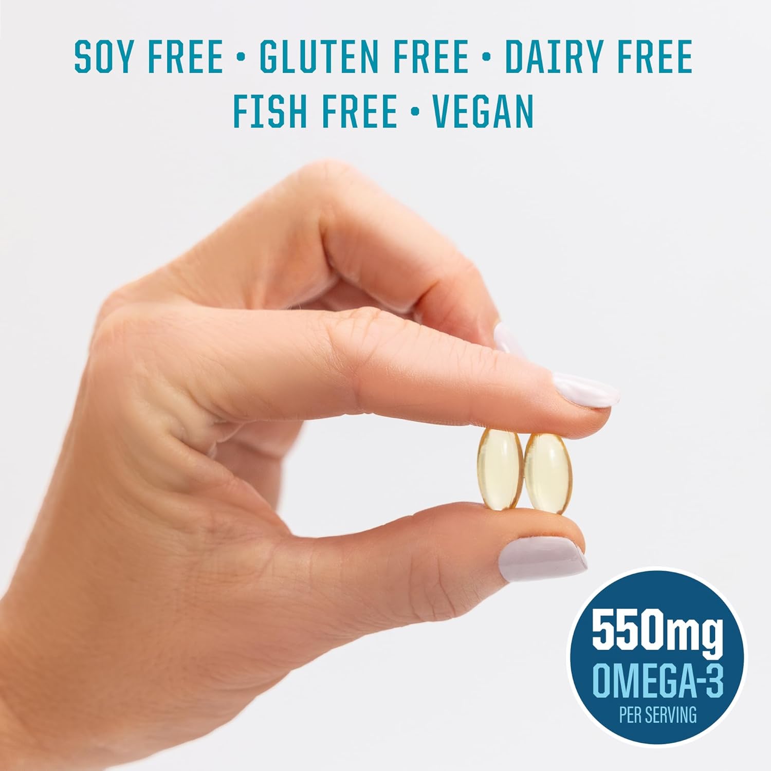 Vegan Omega 3 Algae Oil Plant-Based DHA & EPA from Algae Oil | 550mg Omega-3s per Softgel with 300mg DHA & 150mg EPA | Heart, Brain, & Vision Support | Non-GMO Carrageenan-Free Sustainable 30 Servings
